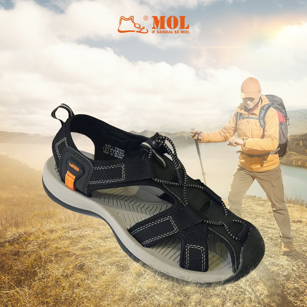 Sandal nam Vento bít mũi NV7606B màu đen có big size 44 45