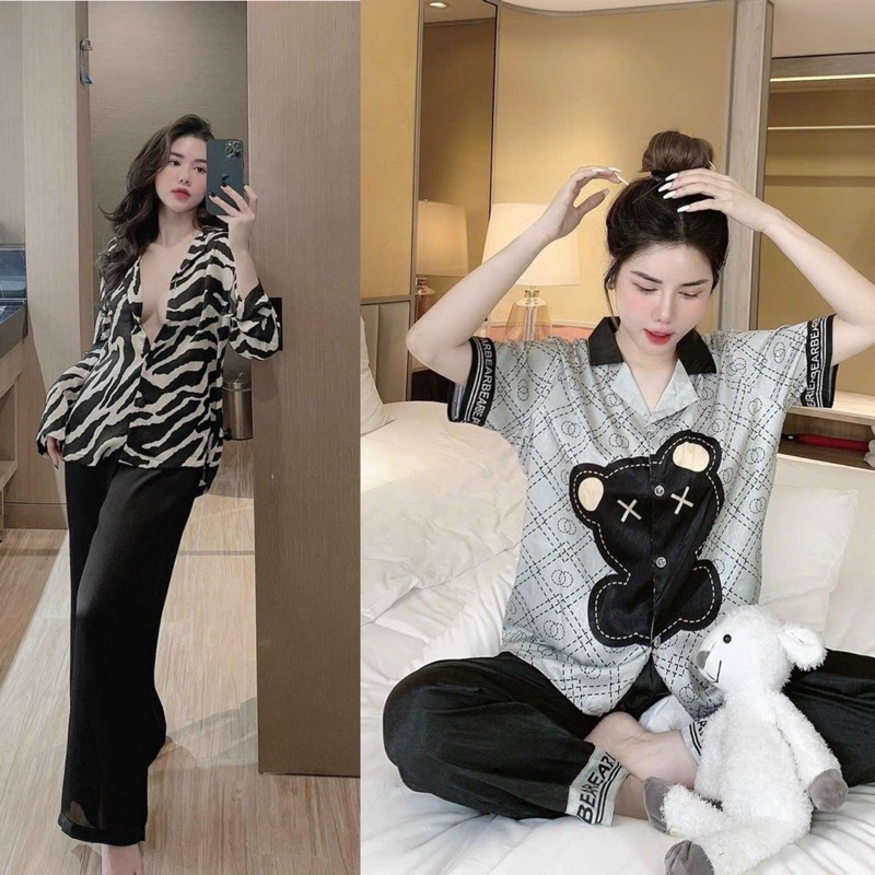 Bộ Ngủ Lụa Xước Thiết Kế Hình Gấu