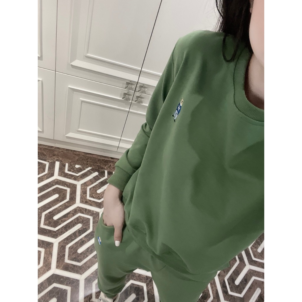 BỘ NỈ DA CÁ GẤU WHOU MÀU XANH RÊU