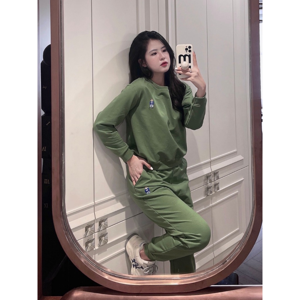 BỘ NỈ DA CÁ GẤU WHOU MÀU XANH RÊU