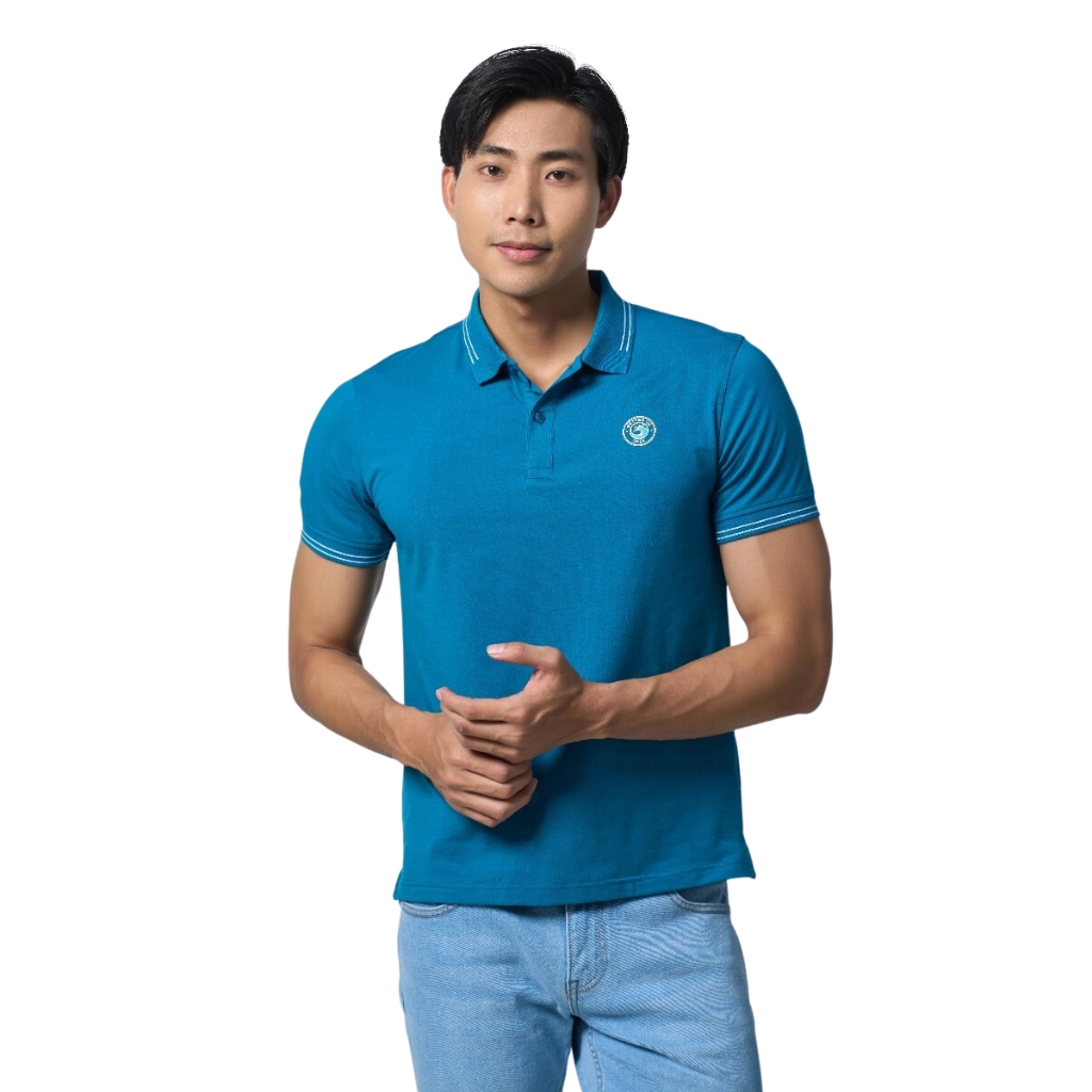 Áo thun nam có cổ bẻ polo OWEN APV231372 phông ngắn tay cao cấp dáng body fit màu xanh đậm vải cotton mềm mát