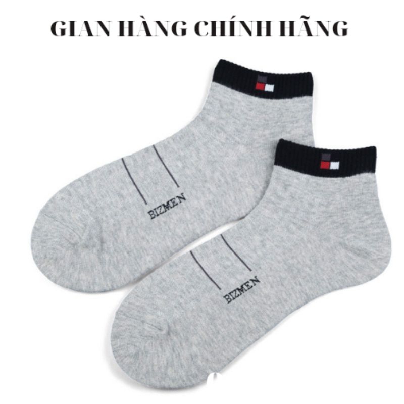 Tất Thể Thao Nam Cổ Thấp BIZMEN CSP-08 Sợi Cotton Khử Mùi Kháng Khuẩn Màu Đen Ghi