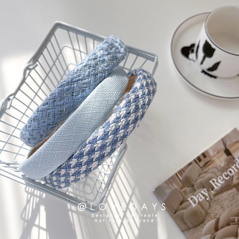 CX09 cài tóc xốp nữ cài mấn tóc tông xanh dương trắng vải Tweet thu đông