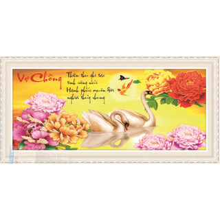 Tranh đính đá vợ chồng thiên nga hoa mẫu đơn 88727 - chưa đính