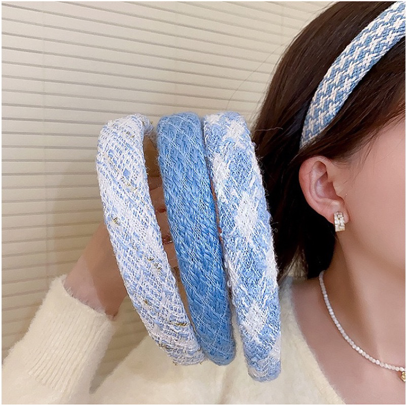 CX09 cài tóc xốp nữ cài mấn tóc tông xanh dương trắng vải Tweet thu đông