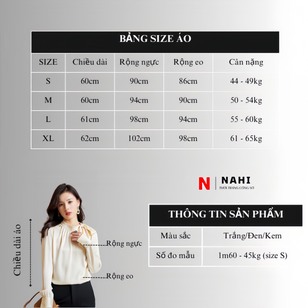 ￼Áo sơ mi lụa tay dài cổ tròn thắt nơ thời trang công sở thu đông A1