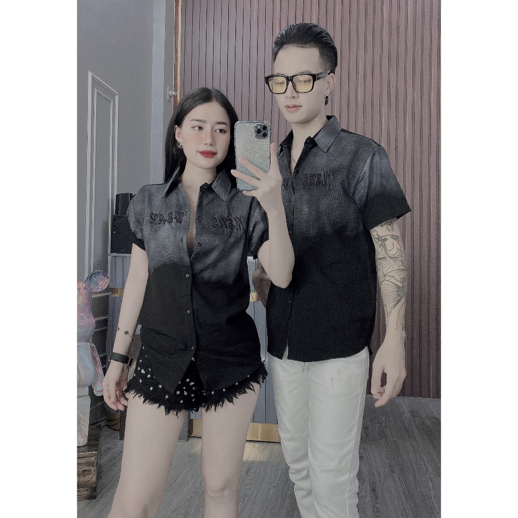 Áo sơ mi nam ngắn tay loang màu in chữ đẹp mẫu mới hot trend