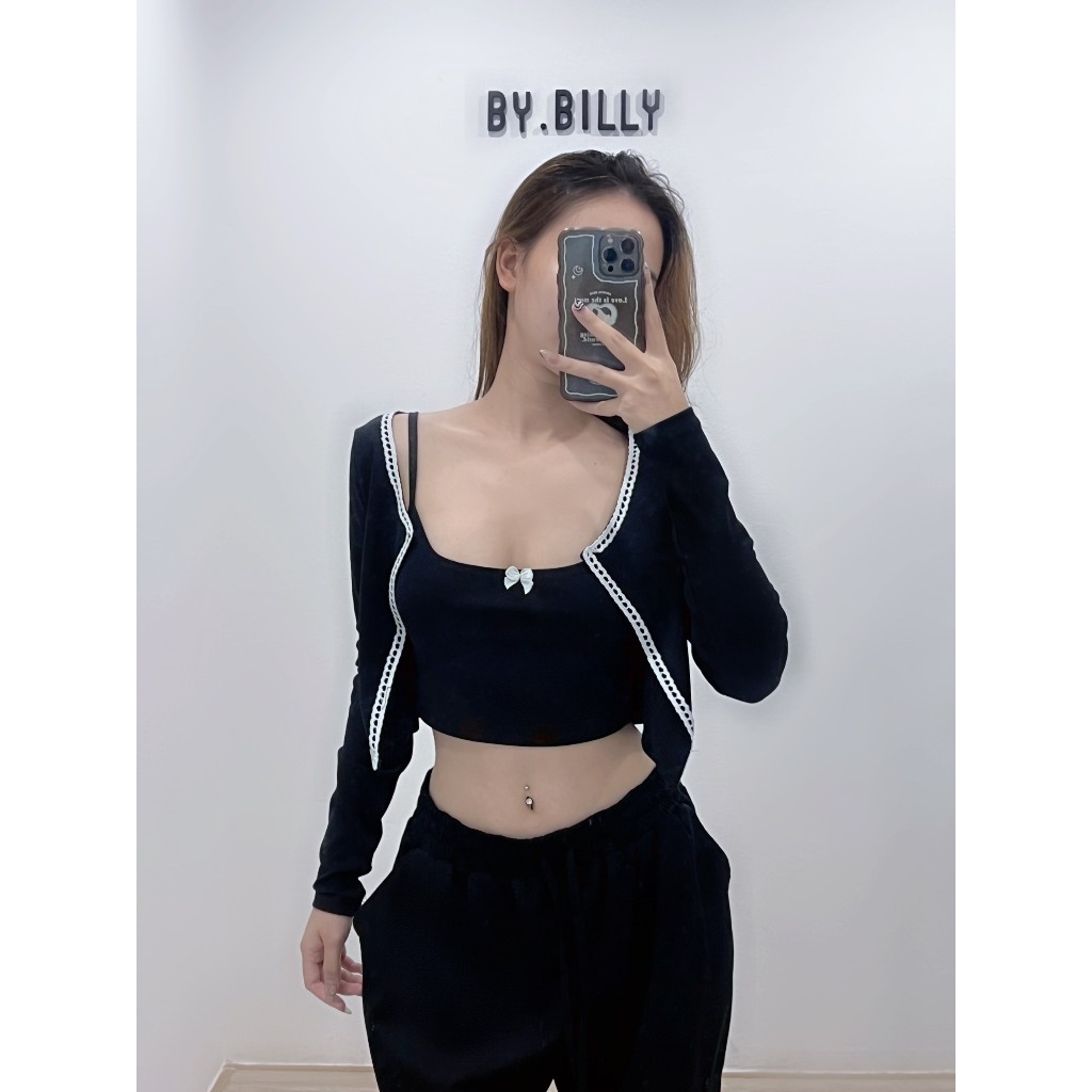 Áo Viền Đính Nơ Kèm Quần Suông Ống Rộng Borib Cotton By.Billy