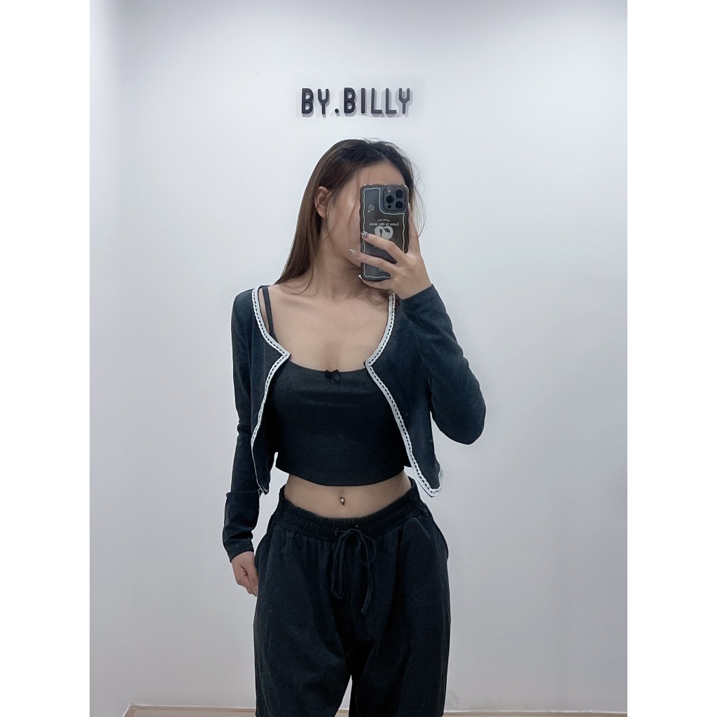 Áo Viền Đính Nơ Kèm Quần Suông Ống Rộng Borib Cotton By.Billy