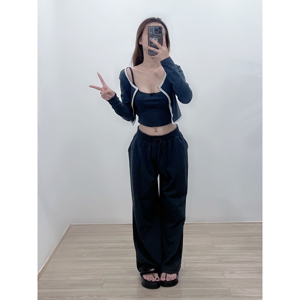 Áo Viền Đính Nơ Kèm Quần Suông Ống Rộng Borib Cotton By.Billy