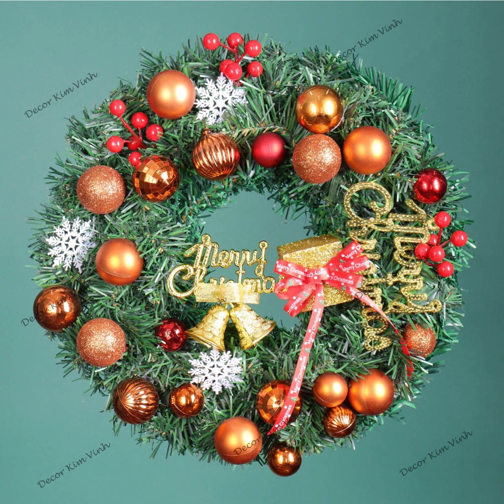 Vòng hoa Noel D104 35cm Vòng Hoa Trang Trí Noel Vòng Nguyệt Quế Giáng Sinh Có Đèn