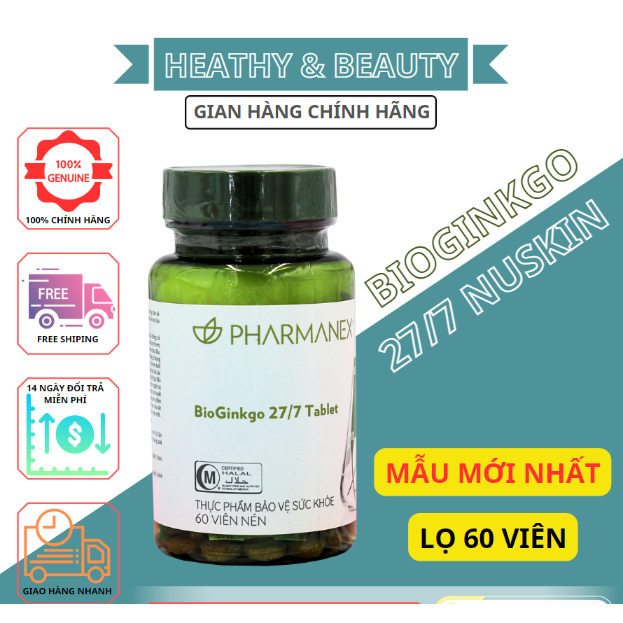 Thực Phẩm Bảo Vệ Sức Khỏe Nuskin BioGinkgo 27/7 Tăng Cường Trí Nhớ Cho Não - Hộp 60 viên - Tem tiếng việt