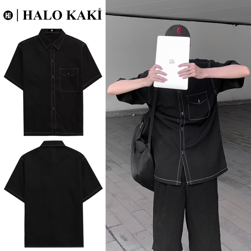 SƠ MI TAY LỠ VIỀN CHỈ NỔI COTTON CAO CẤP DÀY DẶN UNISEX HALO -