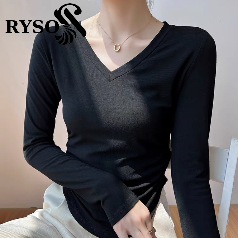 Áo tay dài cổ V vạt bầu nhún eo chất borip cao cấp RYSO FASHION form ôm dài