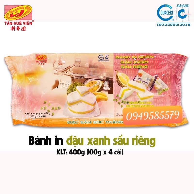 Bánh in nhân đậu sầu riêng tân huê viên -400g-10 miếng