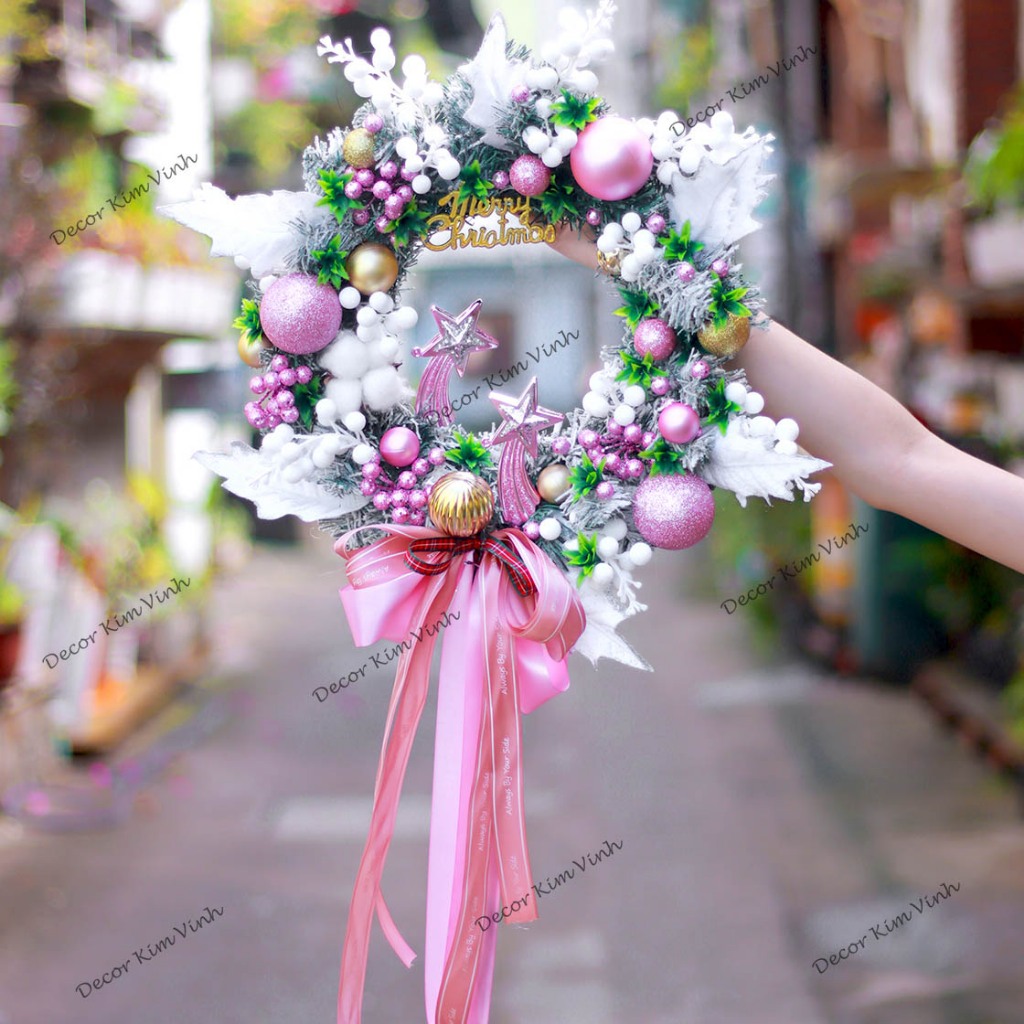 Vòng Hoa D119 40CM Trang Trí Noel Kèm Đèn, Vòng Nguyệt Quế Trang Trí Giáng Sinh