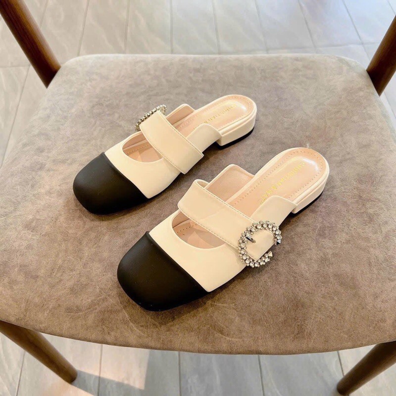 Giày sục bệt mules mũi vuông cnk quai ngang gắn đá C 4 màu mã EC269