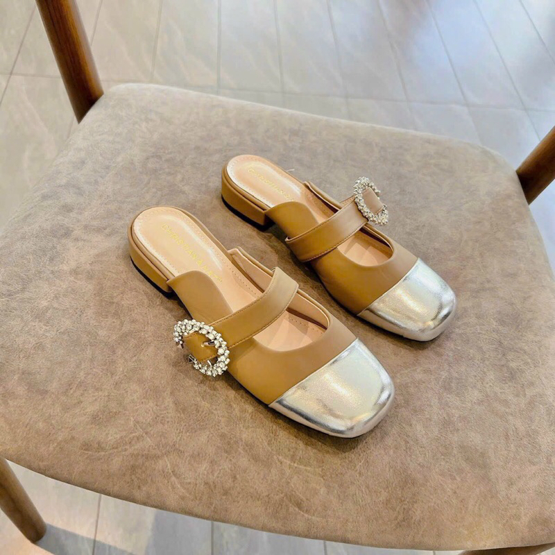 Giày sục bệt mules mũi vuông cnk quai ngang gắn đá C 4 màu mã EC269