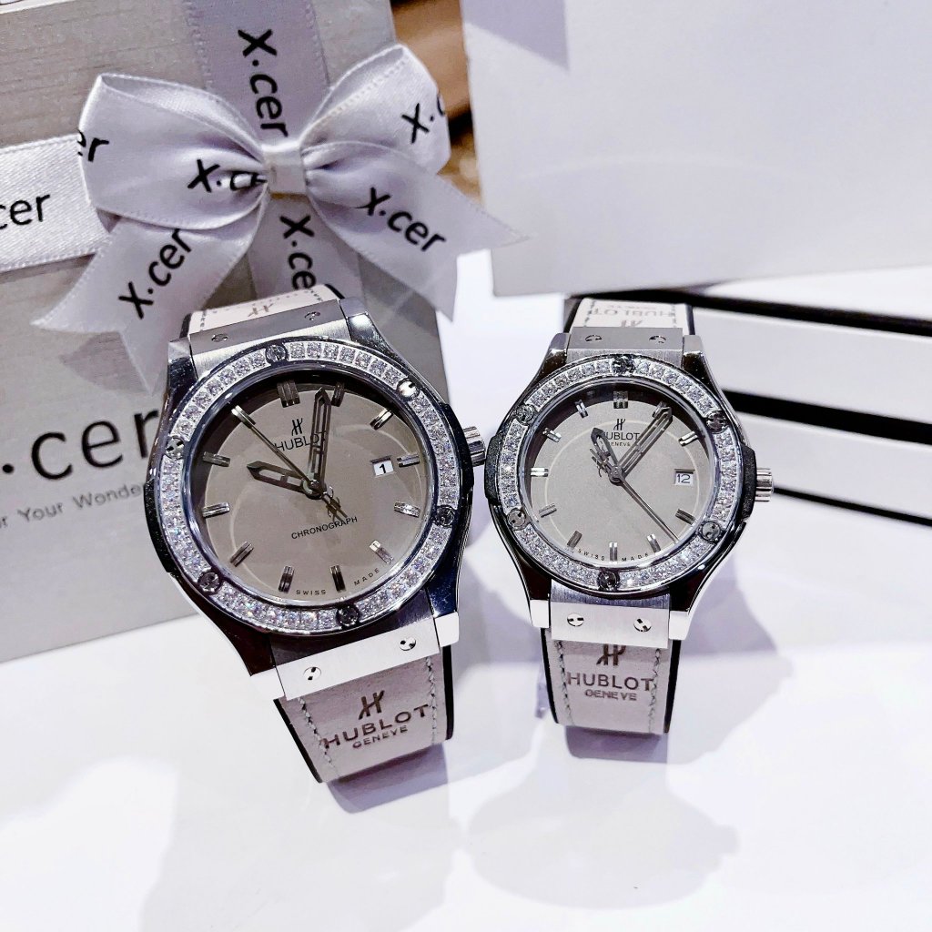 Cặp Đồng Hồ Nữ Đồng Hồ Nam cao cấp mặt xám da lộn Nữ 34mm,Nam 38/42mm máy Nhật