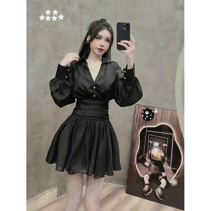 Đầm nhấn eo cổ sơ mi bigsize 55kg-95kg