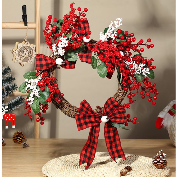 Vòng Hoa D122 30CM Trang Trí Noel Kèm Đèn, Vòng Nguyệt Quế Trang Trí Giáng Sinh
