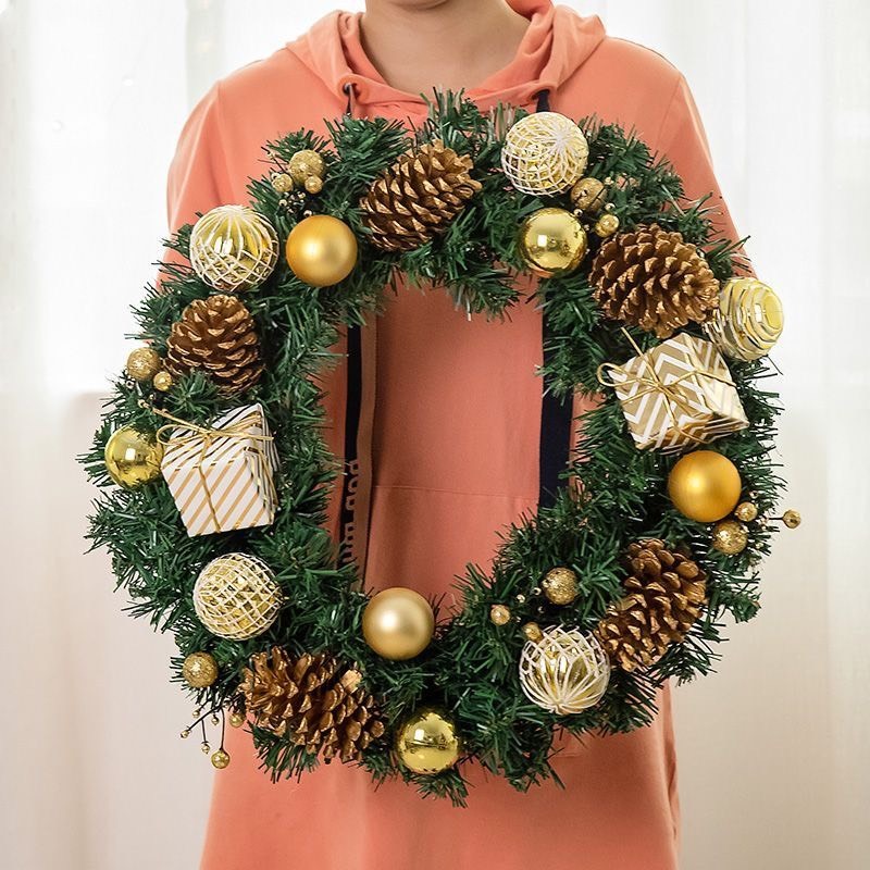 Vòng Hoa D124 45CM Trang Trí Noel Kèm Đèn, Vòng Nguyệt Quế Trang Trí Giáng Sinh