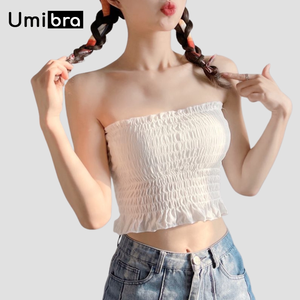 Áo hai dây quây sẵn mút mặc 2 kiểu nhún bèo co dãn thời trang - Umibra AB12