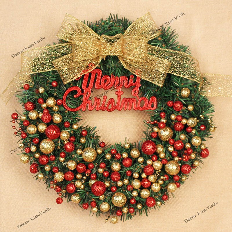 Vòng Hoa D127 45CM Trang Trí Noel Kèm Đèn, Vòng Nguyệt Quế Trang Trí Giáng Sinh