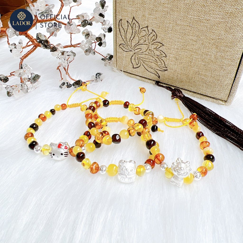 Vòng tay hổ phách cho bé sơ sinh mix con giáp Rồng handmade Lador Jewelry