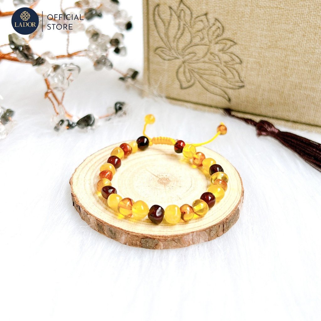 Vòng tay hổ phách cho bé sơ sinh mix con giáp Rồng handmade Lador Jewelry