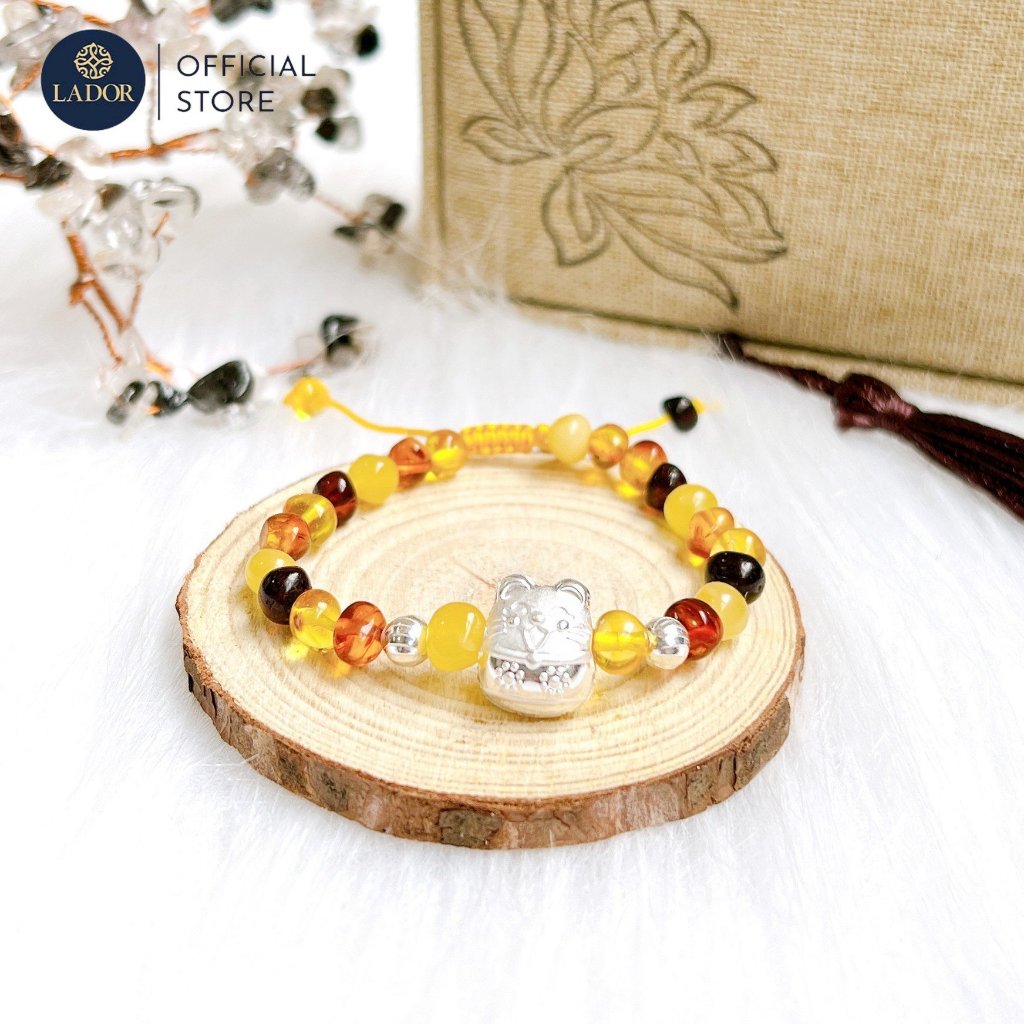 Vòng tay hổ phách cho bé sơ sinh mix con giáp Rồng handmade Lador Jewelry
