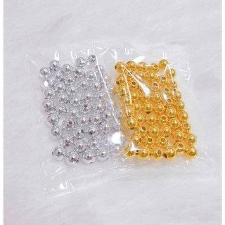 Hạt cườm tròn bẹt trai nhựa vàng óng ánh bạc acrylic xỏ vòng kết áo size 4li 5li 6li 8li