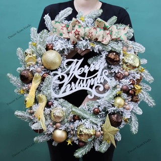 Vòng hoa d138 60cm trang trí noel kèm đèn, vòng nguyệt quế trang trí giáng sinh