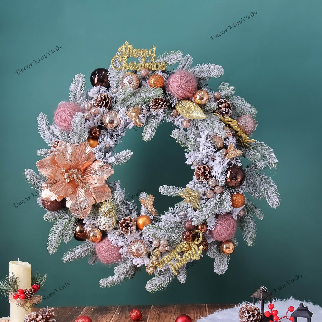 Vòng Hoa D137 60CM Trang Trí Noel Kèm Đèn, Vòng Nguyệt Quế Trang Trí Giáng Sinh