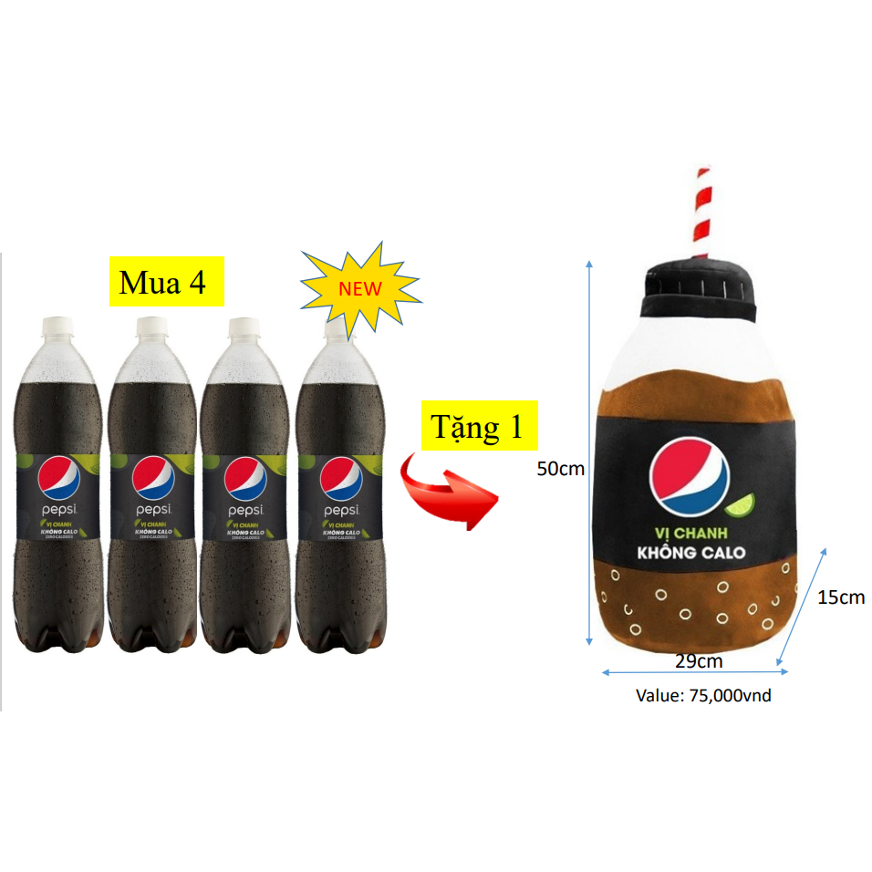 [TẶNG GỐI PEPSI CHANH BIG SIZE] MUA 4 CHAI PEPSI CHANH 1.5L