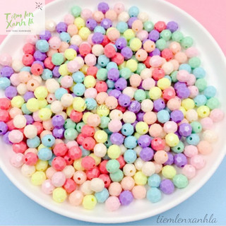 Set 100 hạt xâu vòng màu sắc pastel tròn đa giác làm vòng tay