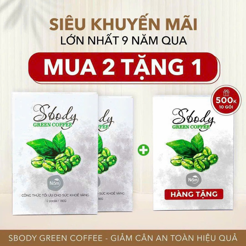 [Chính Hãng] (mua 2 tặng 1) 1 hộp cà phê Xanh Nấm SBody Green Coffee - 8938509922016