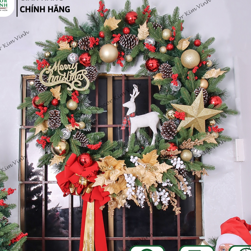 Vòng Hoa VHL02 Đường Kính 1 Mét Siêu To Trang Trí Noel Kèm Đèn, Vòng Nguyệt Quế Trang Trí Giáng Sinh