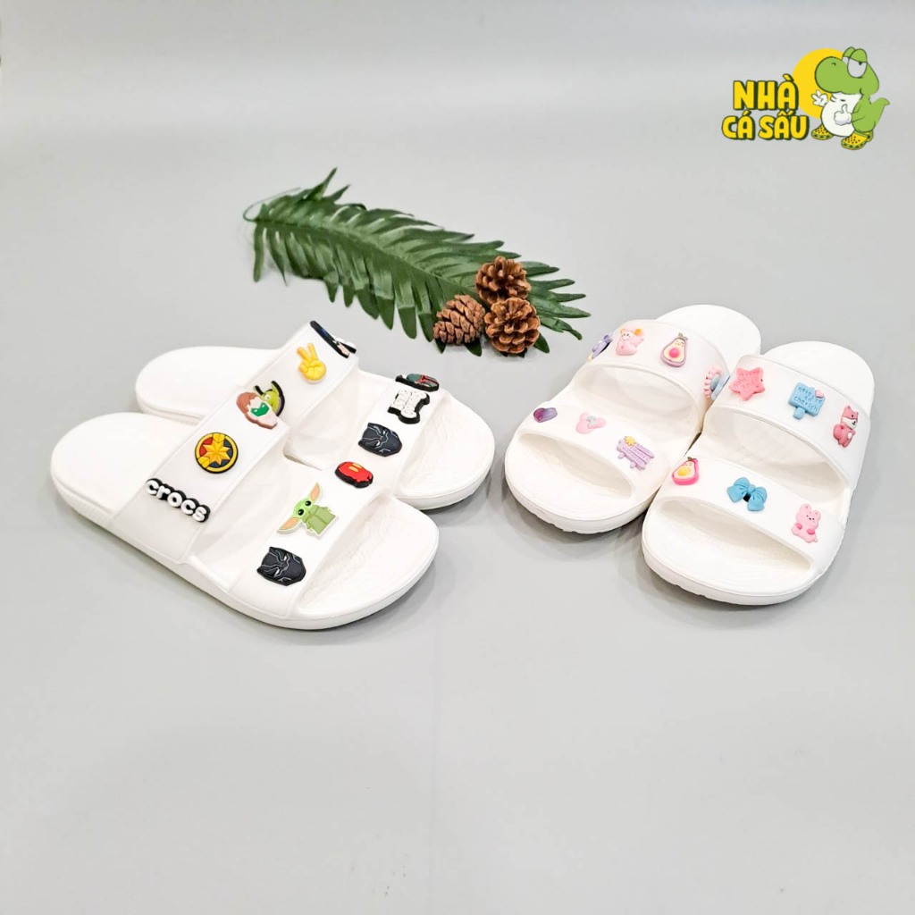 Dép cross hai quai ngang classic nam nữ tặng jibbitz charms, dép lê 2 quai cross unisex kèm sticker - Nhà Cá Sấu