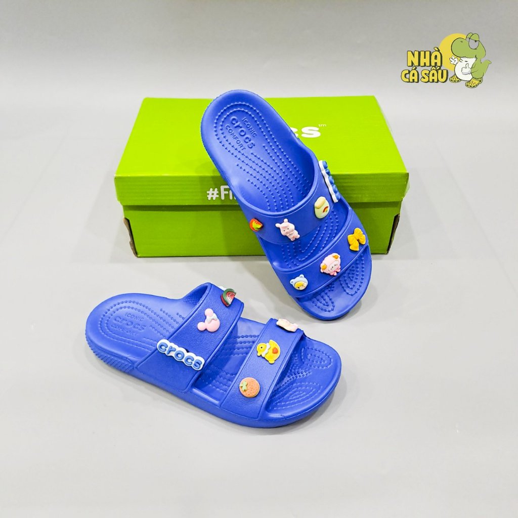 Dép cross hai quai ngang classic nam nữ tặng jibbitz charms, dép lê 2 quai cross unisex kèm sticker - Nhà Cá Sấu