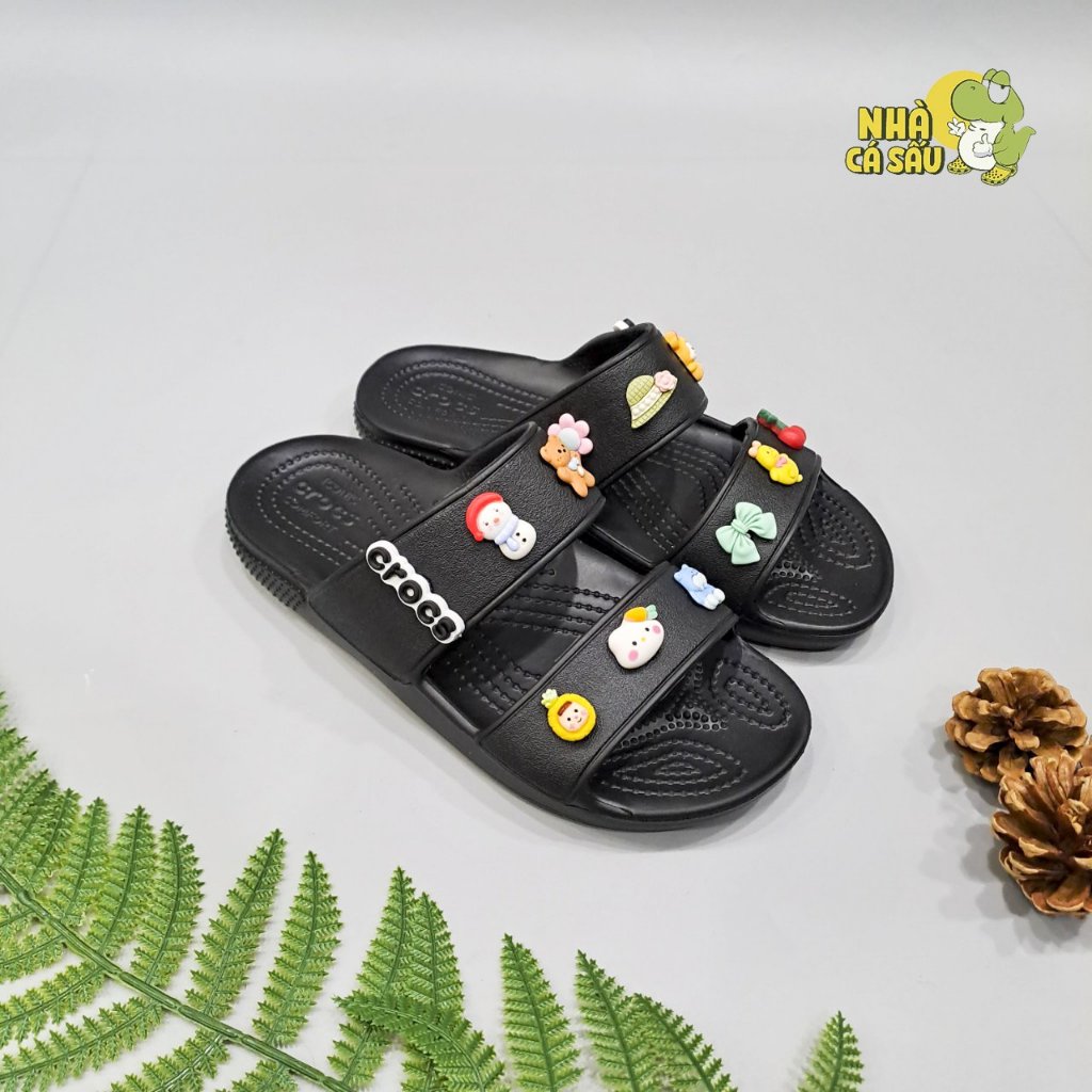 Dép cross hai quai ngang classic nam nữ tặng jibbitz charms, dép lê 2 quai cross unisex kèm sticker - Nhà Cá Sấu