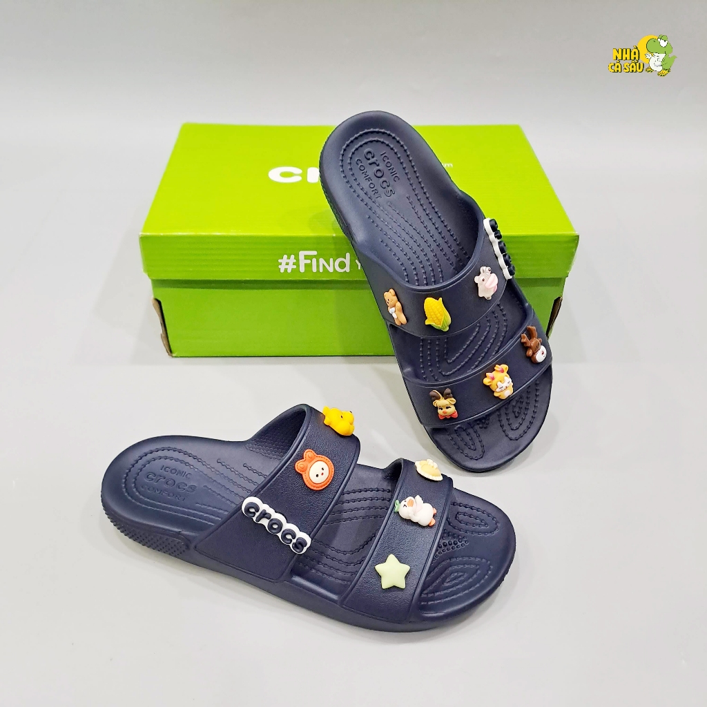 Dép cross hai quai ngang classic nam nữ tặng jibbitz charms, dép lê 2 quai cross unisex kèm sticker - Nhà Cá Sấu