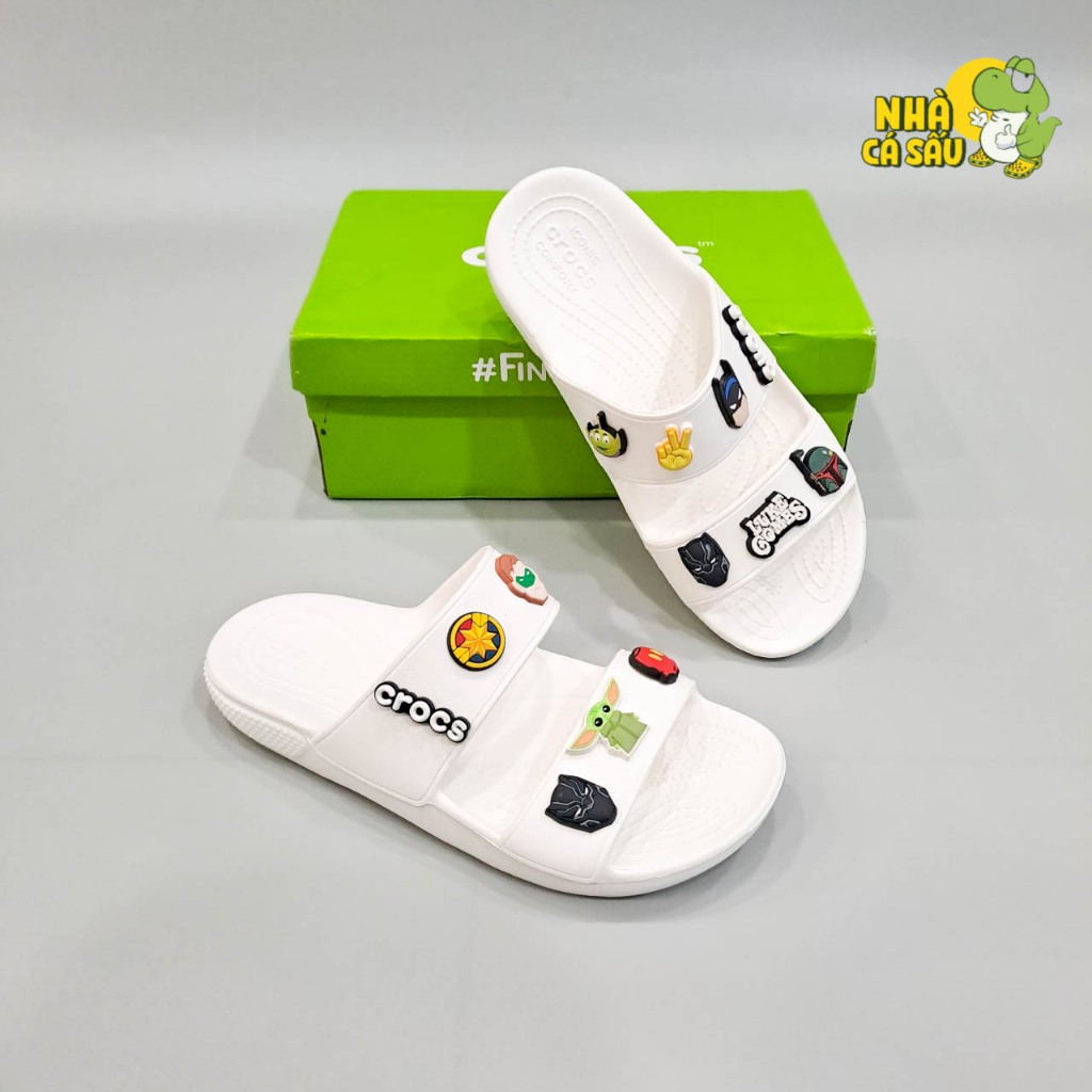 Dép cross hai quai ngang classic nam nữ tặng jibbitz charms, dép lê 2 quai cross unisex kèm sticker - Nhà Cá Sấu