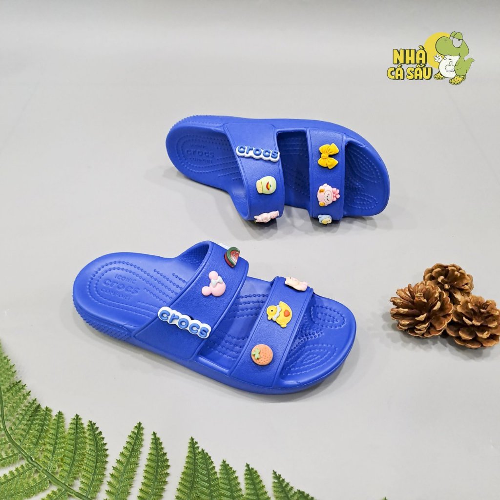Dép cross hai quai ngang classic nam nữ tặng jibbitz charms, dép lê 2 quai cross unisex kèm sticker - Nhà Cá Sấu