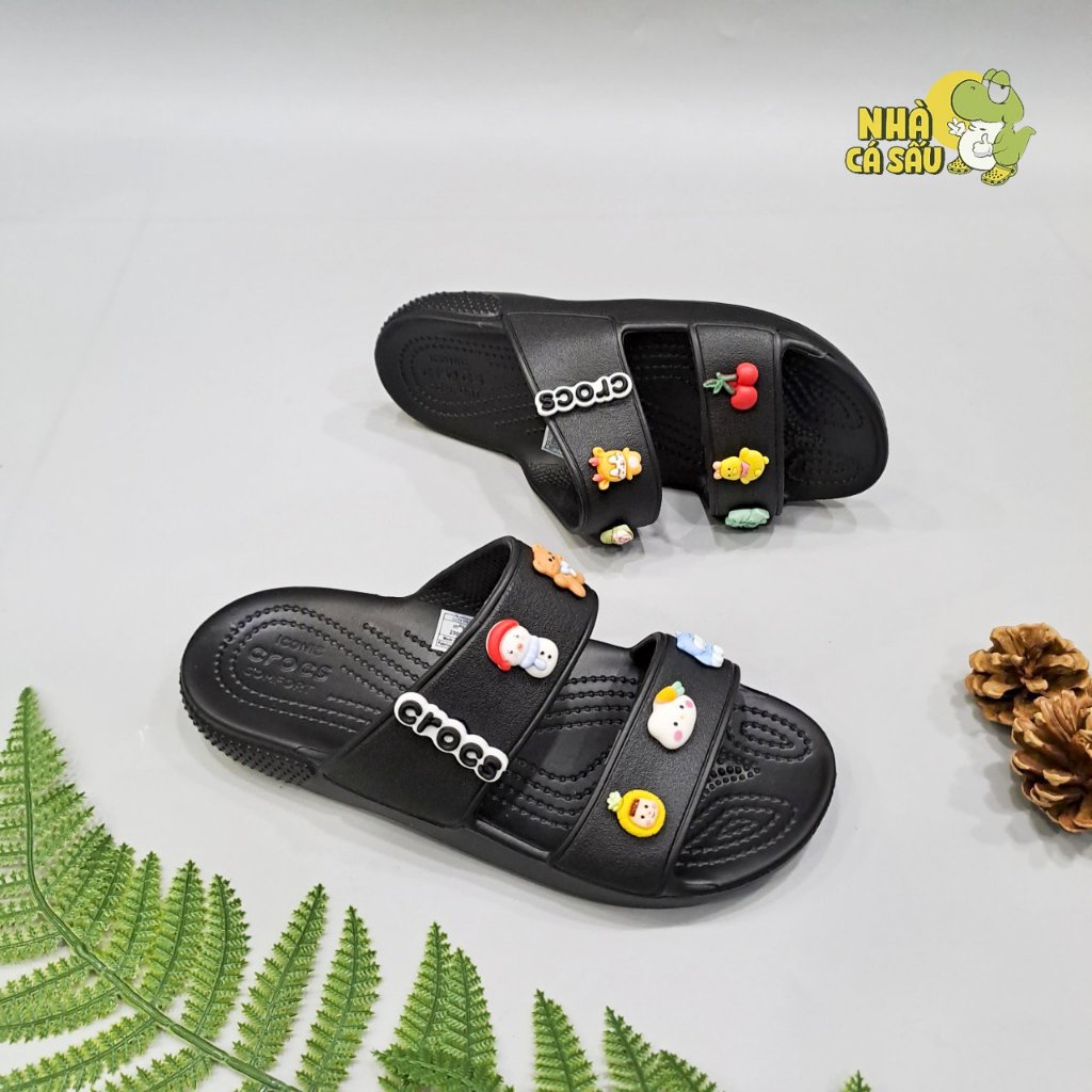 Dép cross hai quai ngang classic nam nữ tặng jibbitz charms, dép lê 2 quai cross unisex kèm sticker - Nhà Cá Sấu