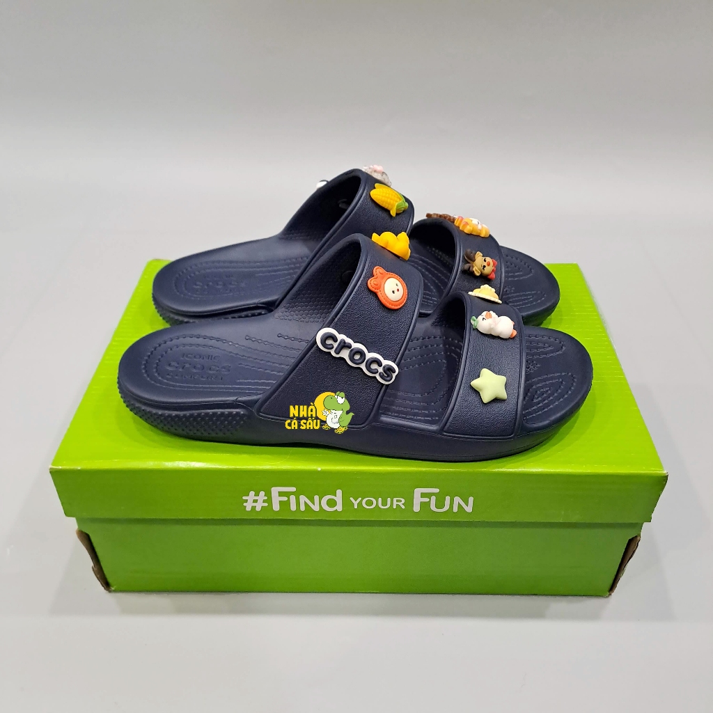 Dép cross hai quai ngang classic nam nữ tặng jibbitz charms, dép lê 2 quai cross unisex kèm sticker - Nhà Cá Sấu