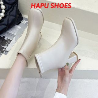 Giày bốt (boot) thời trang nữ da cổ ngắn da mềm khóa sau phong cách Hàn quốc
