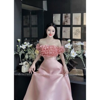 [CỰC PHẨM] Đầm nữ dự tiệc dáng xòe trễ vai chất liệu tapta phối voan tơ đẹp xuất sắc