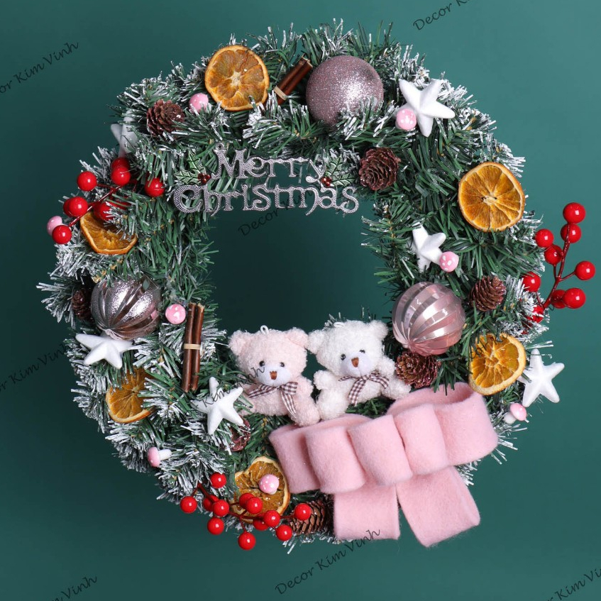 Vòng Hoa D86 40CM Trang Trí Noel Kèm Đèn, Vòng Nguyệt Quế Trang Trí Giáng Sinh