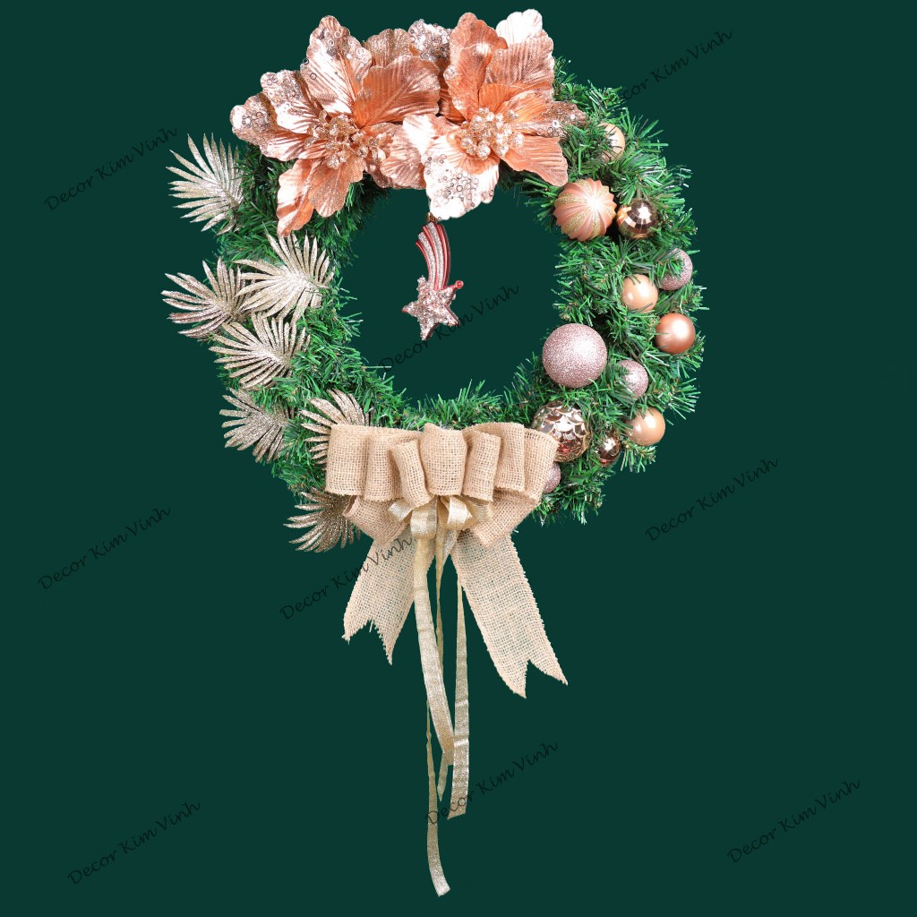 Vòng Hoa D90 50CM Trang Trí Noel Kèm Đèn, Vòng Nguyệt Quế Trang Trí Giáng Sinh